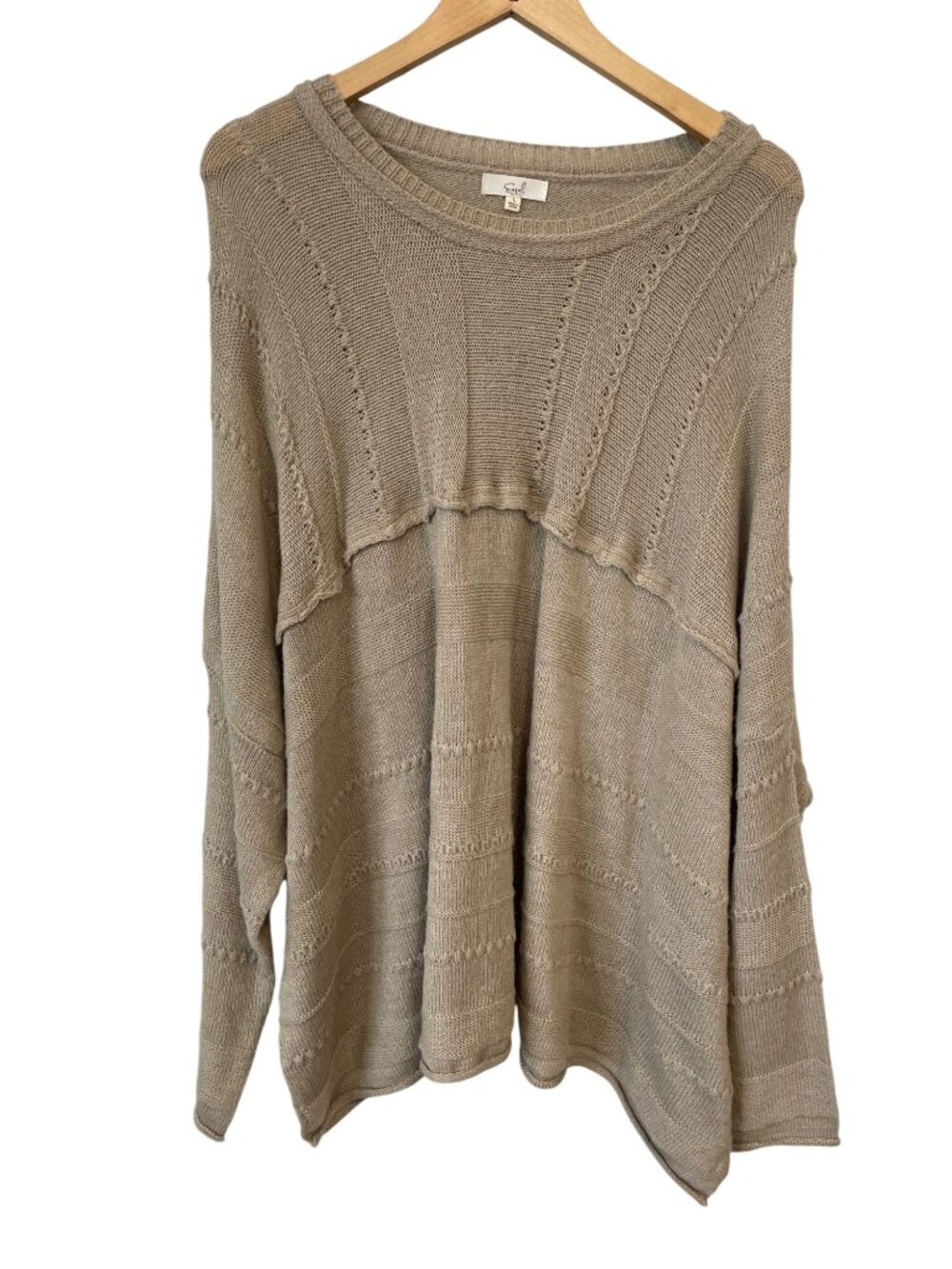 Easel Oversized Sweater Large Textured Knit Long Sleeve Pullover Beige Knitwear